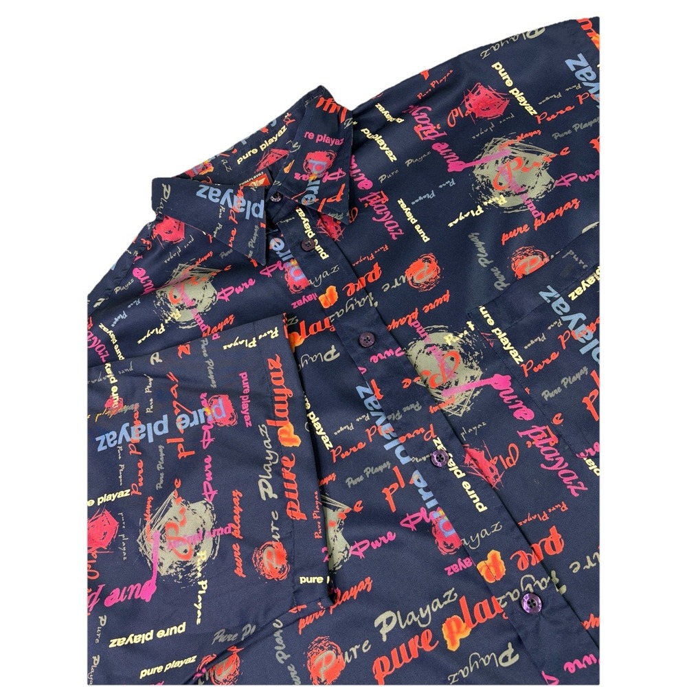 Vintage Y2K Pure Playaz Hip Hop Button Up Short Sleeve Shirt Men Size XXL